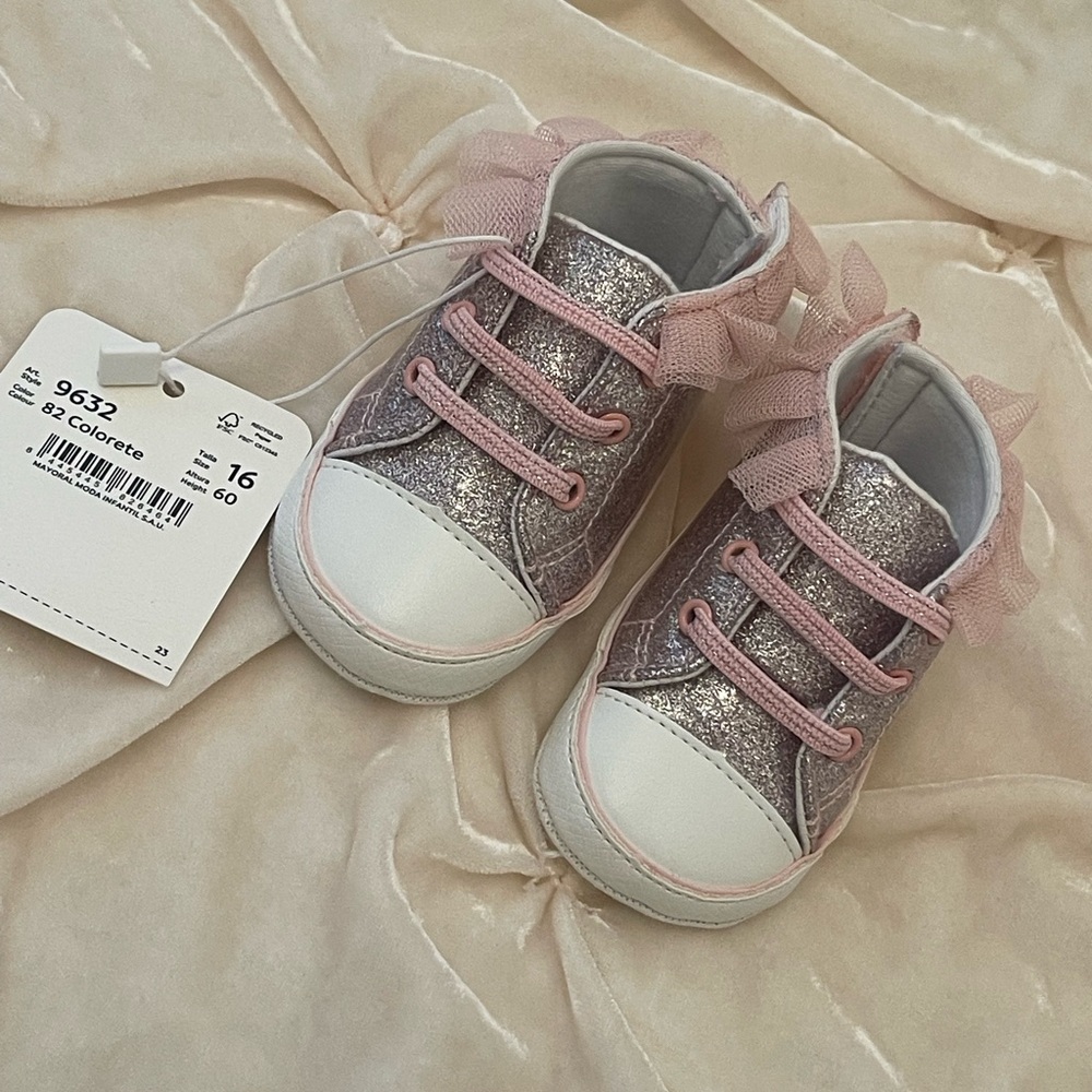 Mayoral Pink and White Baby Walker Shoes with Velcro Straps